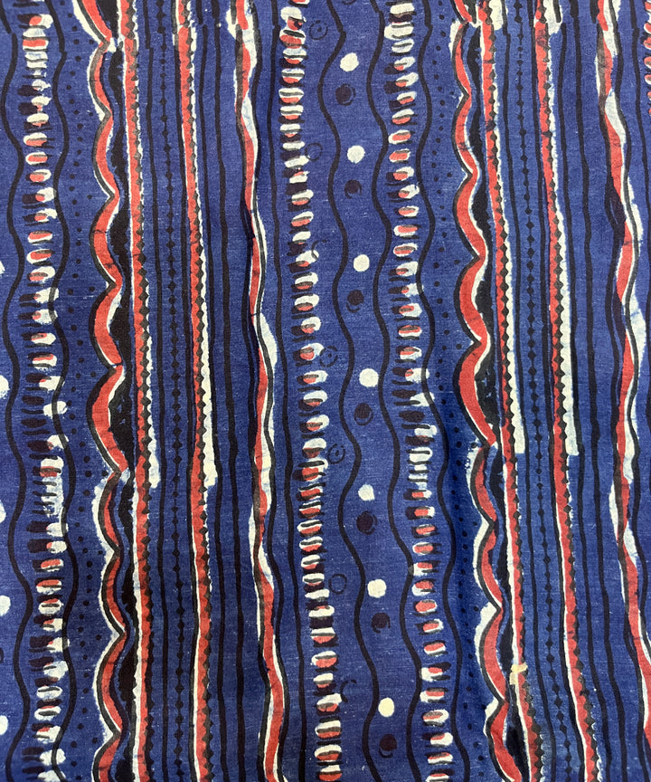 Blue red natural dyed hand block printed cotton fabric