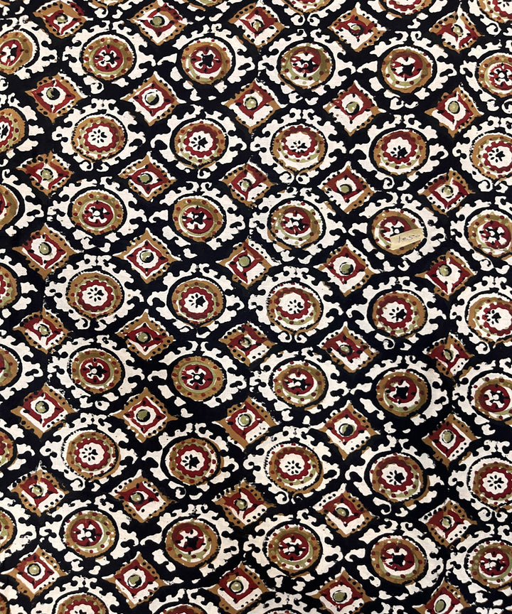 Black natural dyed kalamkari cotton hand block printed fabric