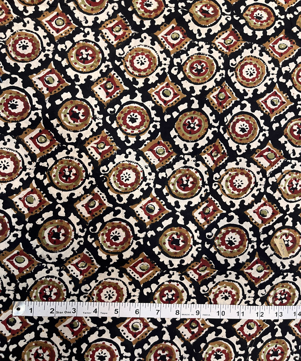 Black natural dyed kalamkari cotton hand block printed fabric