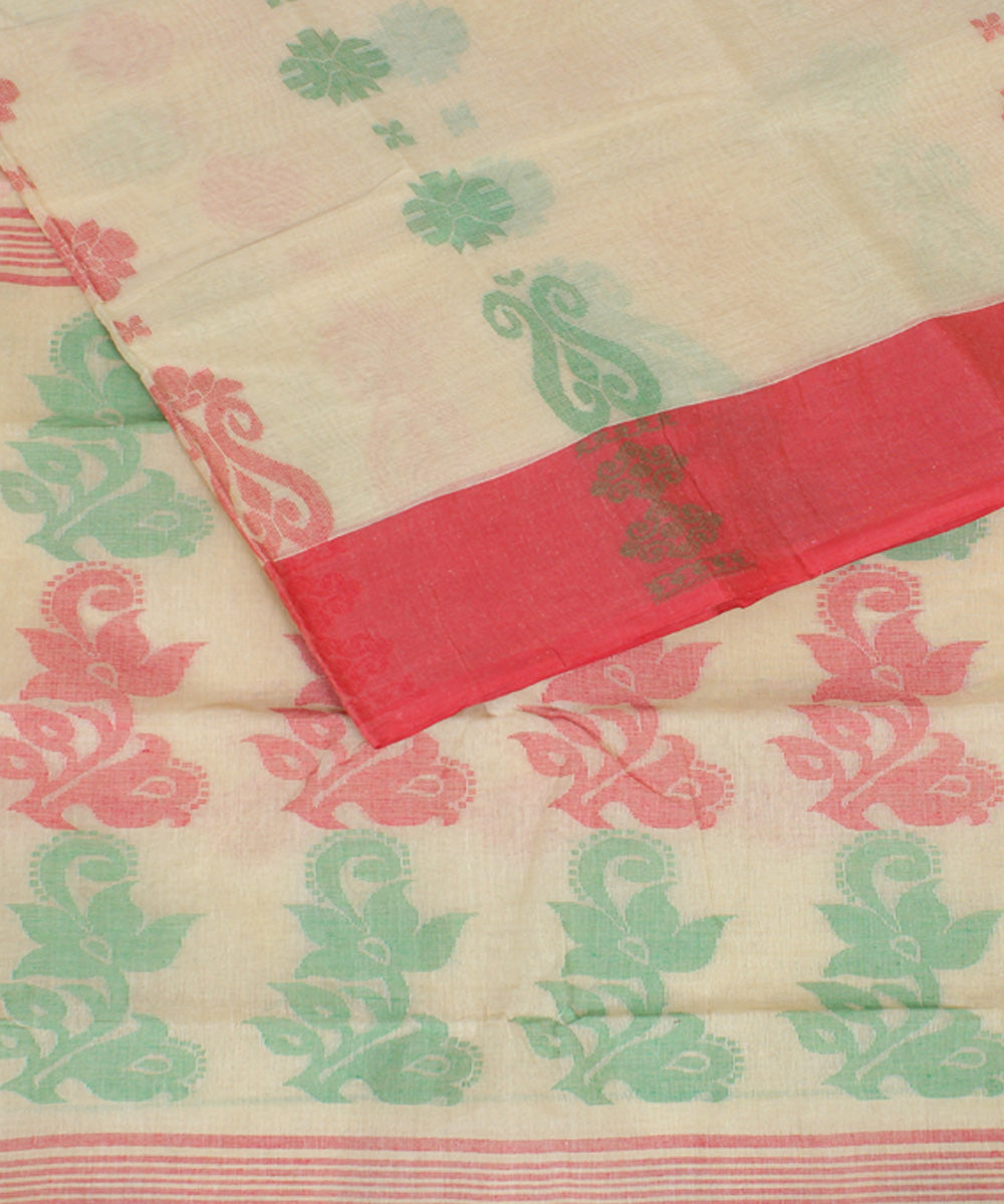 Offwhite red bengal cotton handloom tangail saree