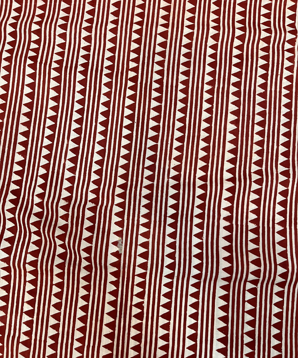 Red white natural dyed hand block printed cotton fabric