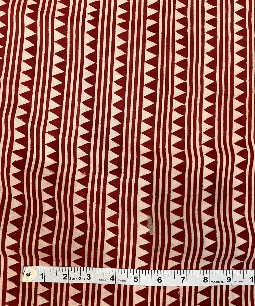 Red white natural dyed hand block printed cotton fabric