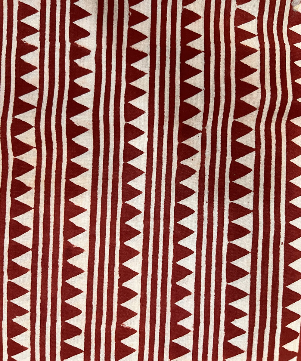 Red white natural dyed hand block printed cotton fabric