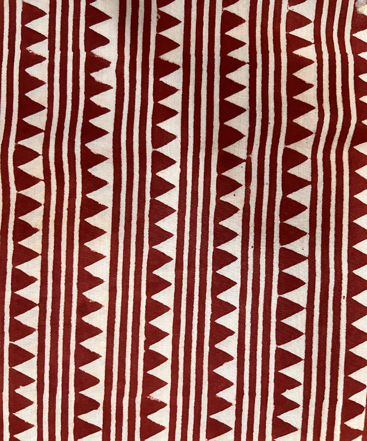 Red white natural dyed hand block printed cotton fabric