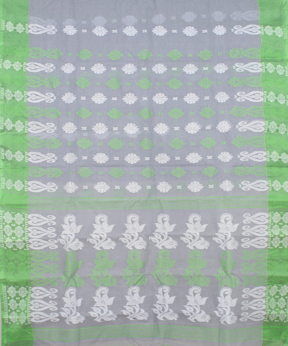 Grey green cotton handloom bengal tangail saree