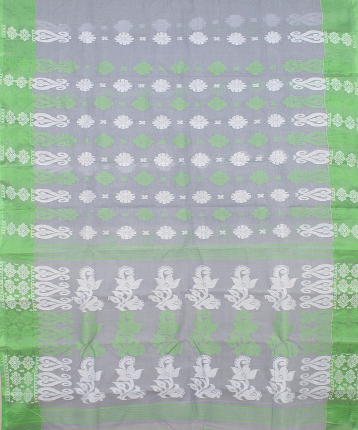 Grey green cotton handloom bengal tangail saree