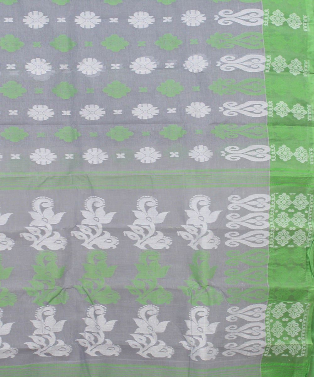 Grey green cotton handloom bengal tangail saree