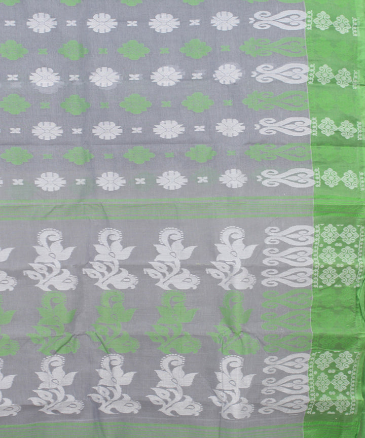 Grey green cotton handloom bengal tangail saree