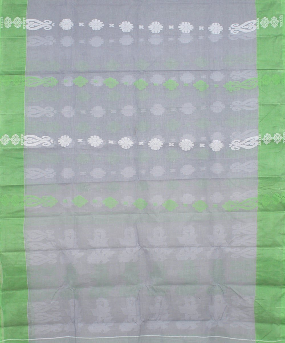 Grey green cotton handloom bengal tangail saree