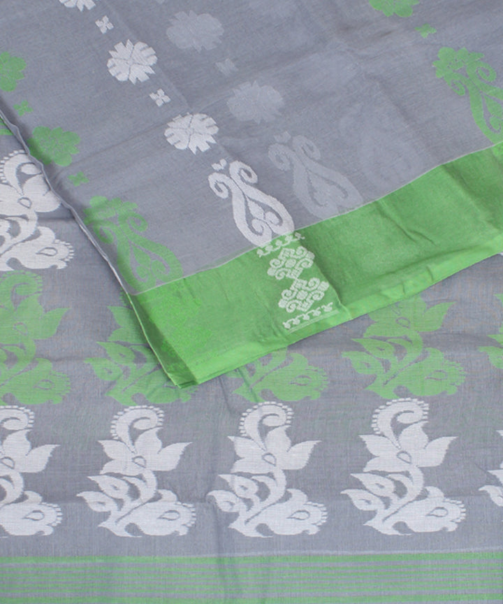 Grey green cotton handloom bengal tangail saree