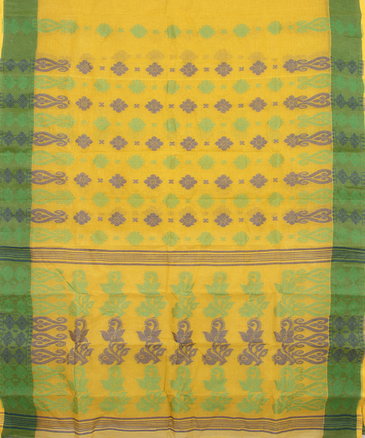 Yellow green bengal cotton handloom tangail saree