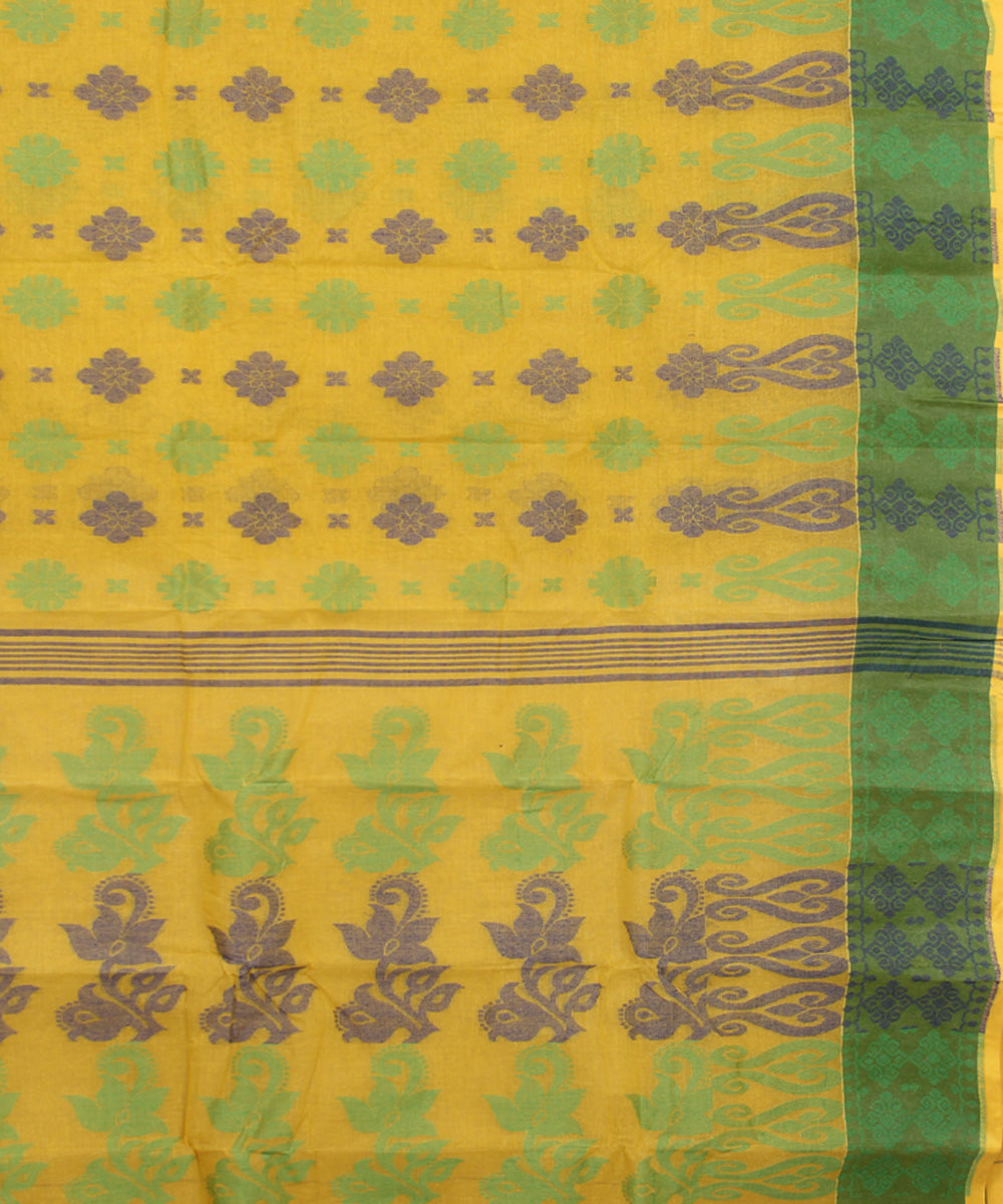 Yellow green bengal cotton handloom tangail saree