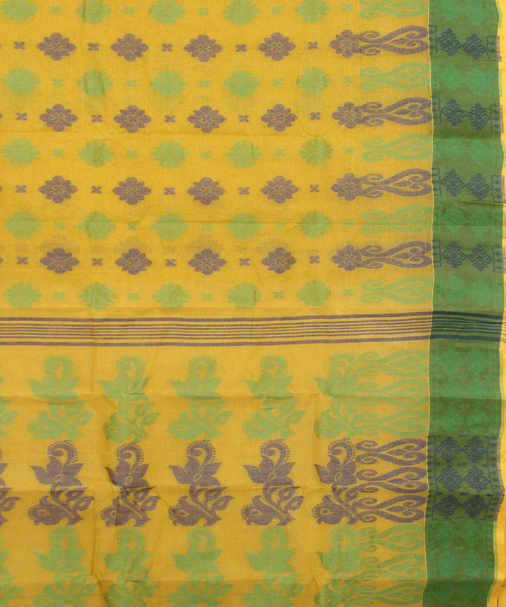 Yellow green bengal cotton handloom tangail saree