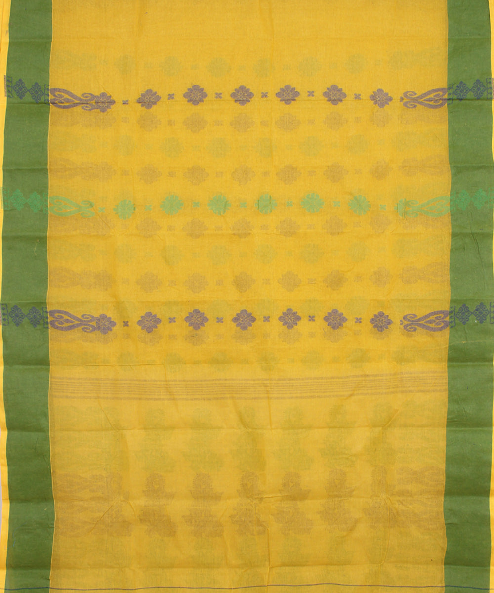 Yellow green bengal cotton handloom tangail saree