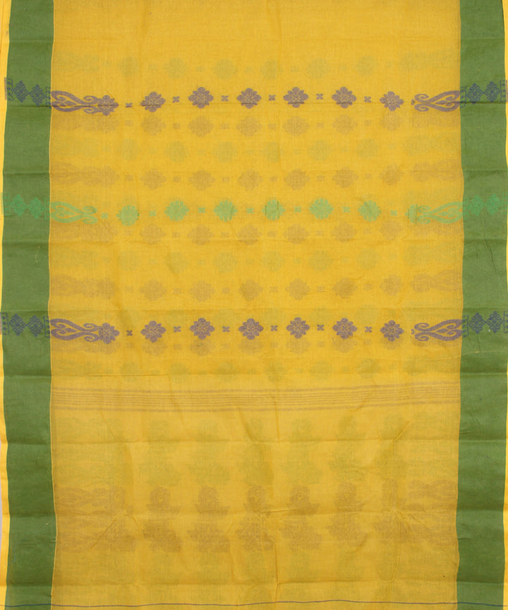 Yellow green bengal cotton handloom tangail saree