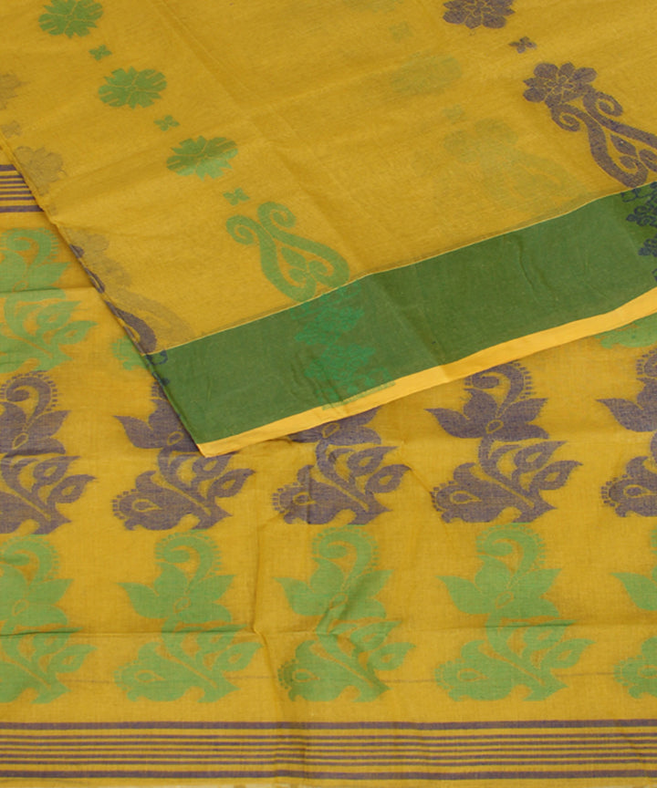 Yellow green bengal cotton handloom tangail saree