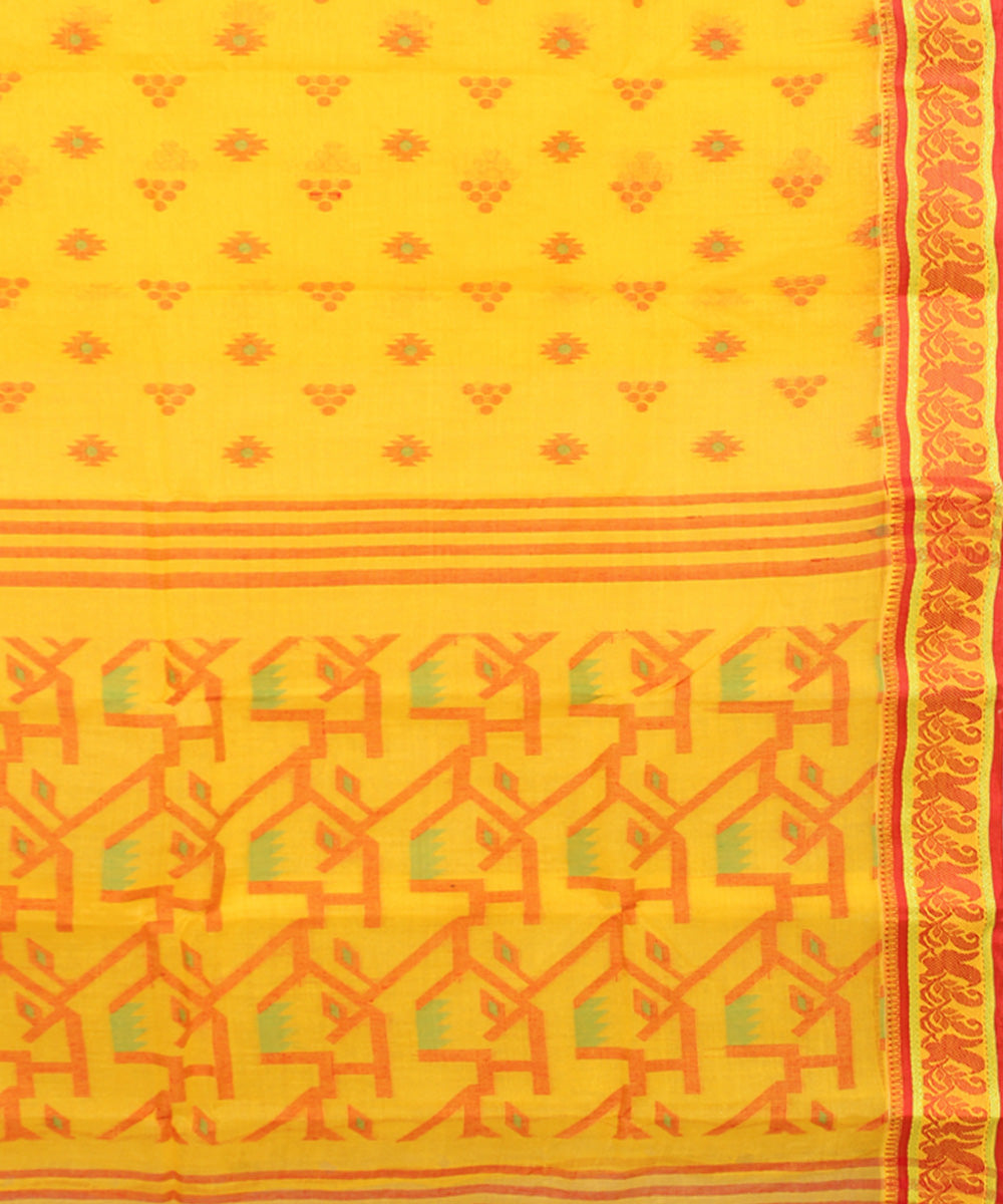 Yellow red cotton handloom bengal tangail saree