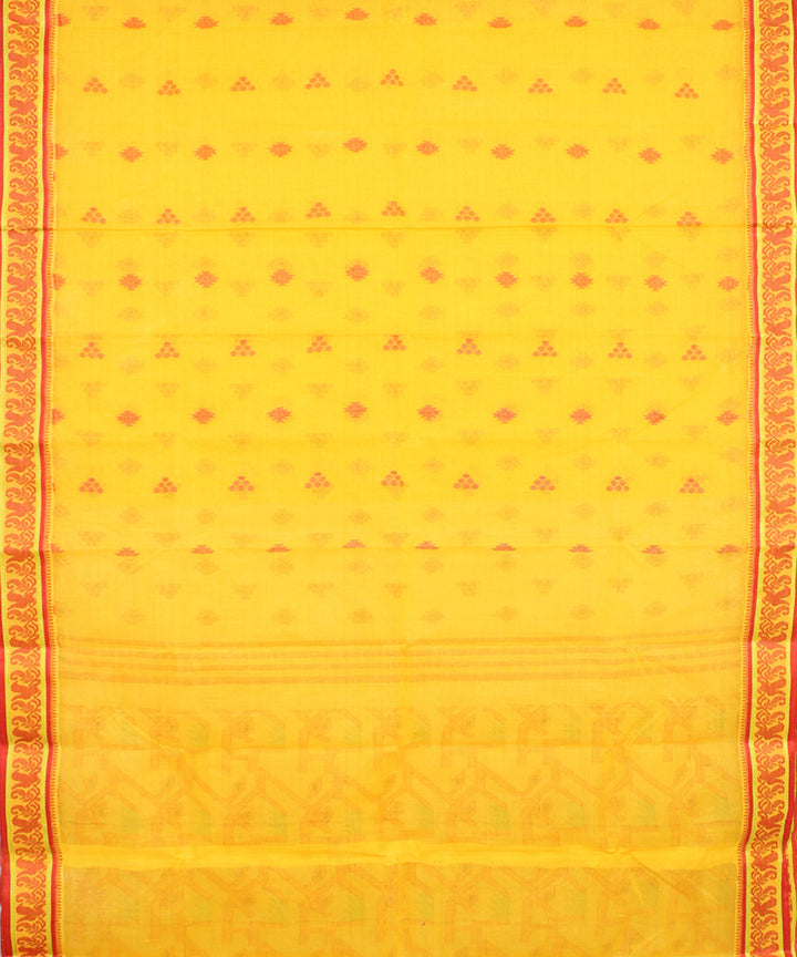 Yellow red cotton handloom bengal tangail saree