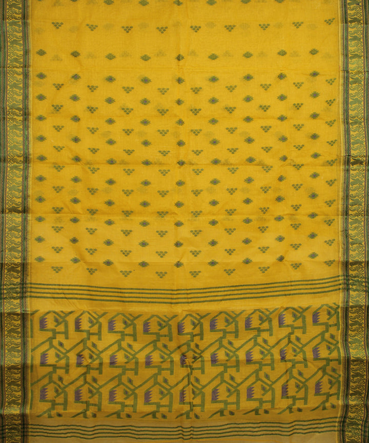 Yellow green cotton handloom bengal tangail saree