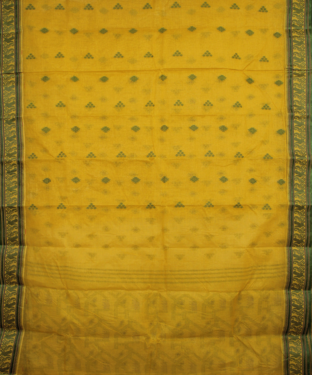 Yellow green cotton handloom bengal tangail saree