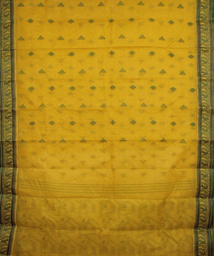 Yellow green cotton handloom bengal tangail saree