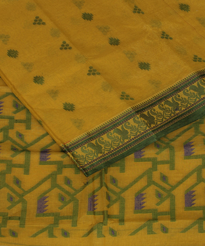 Yellow green cotton handloom bengal tangail saree