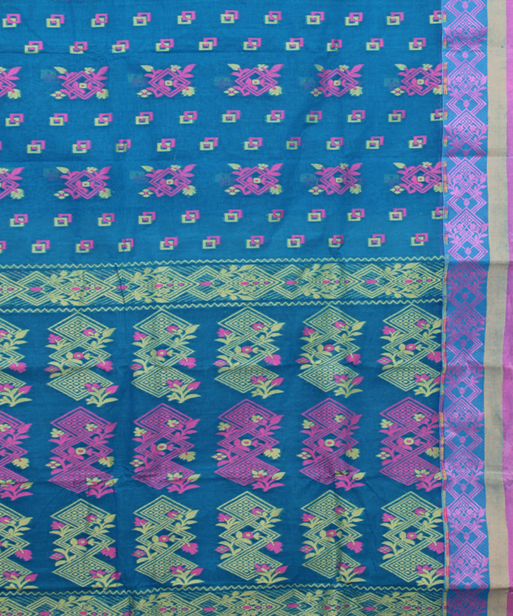 Sea blue pink cotton handloom bengal tangail saree