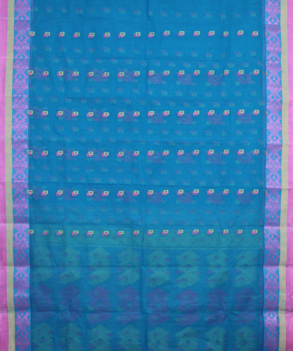 Sea blue pink cotton handloom bengal tangail saree