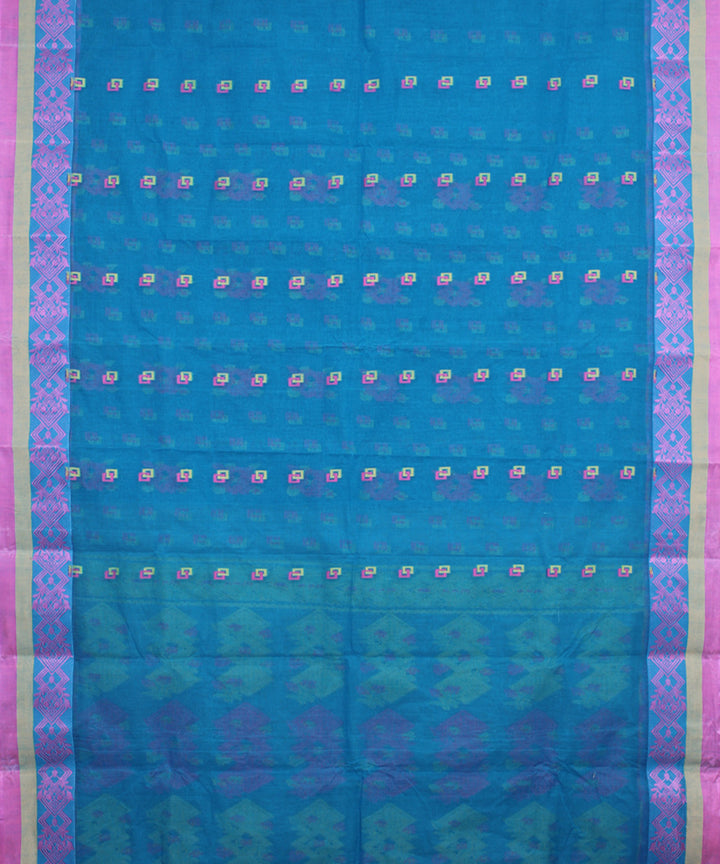 Sea blue pink cotton handloom bengal tangail saree