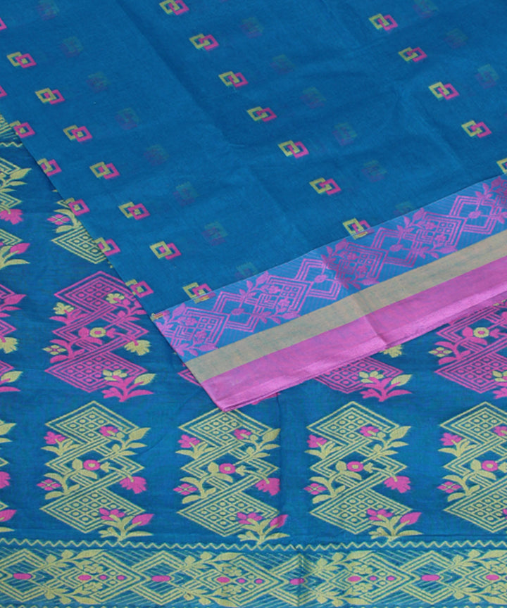 Sea blue pink cotton handloom bengal tangail saree