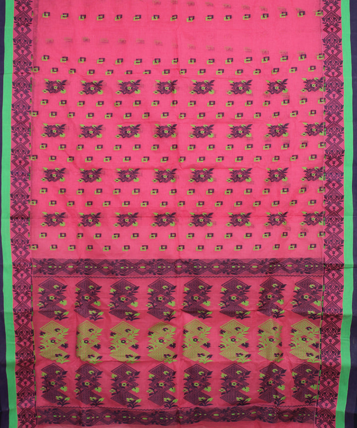 Pink blue green cotton handloom bengal tangail saree