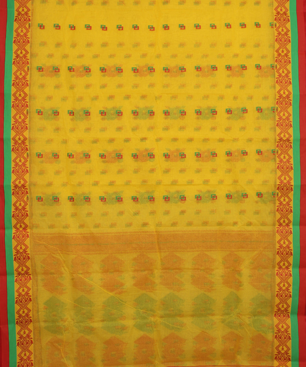 Yellow red green cotton handloom bengal tangail saree
