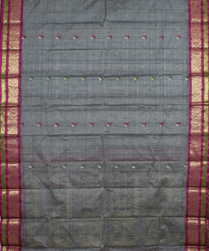 Grey magenta tussar cotton handloom bengal tangail saree