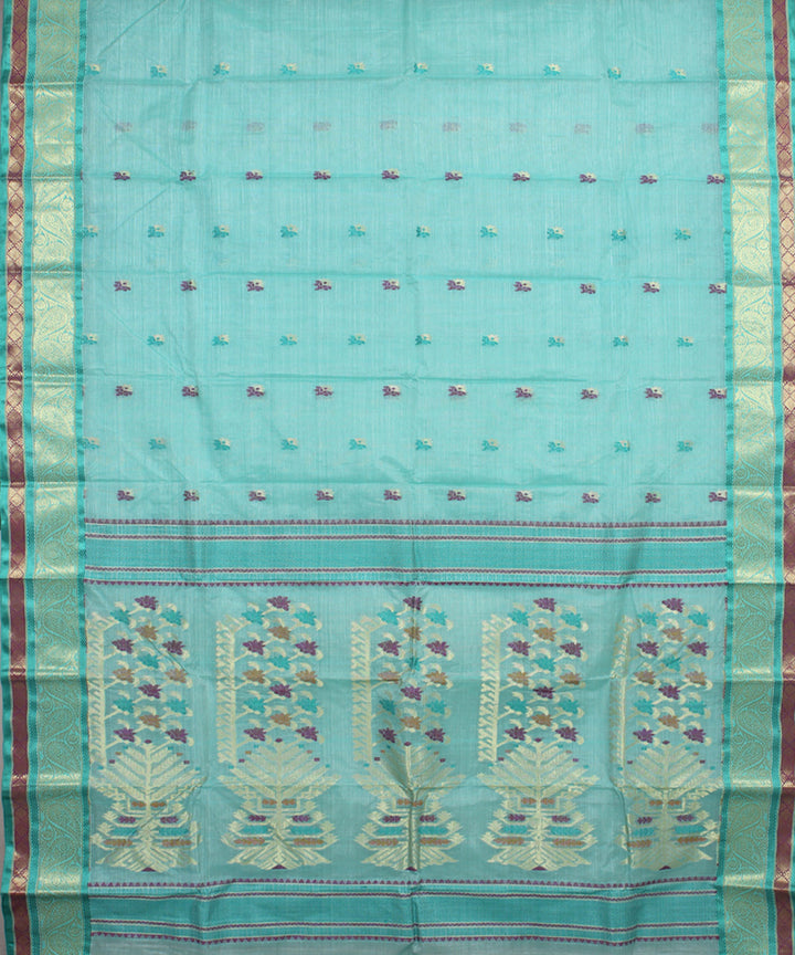 Powder blue tussar cotton handloom bengal tangail saree