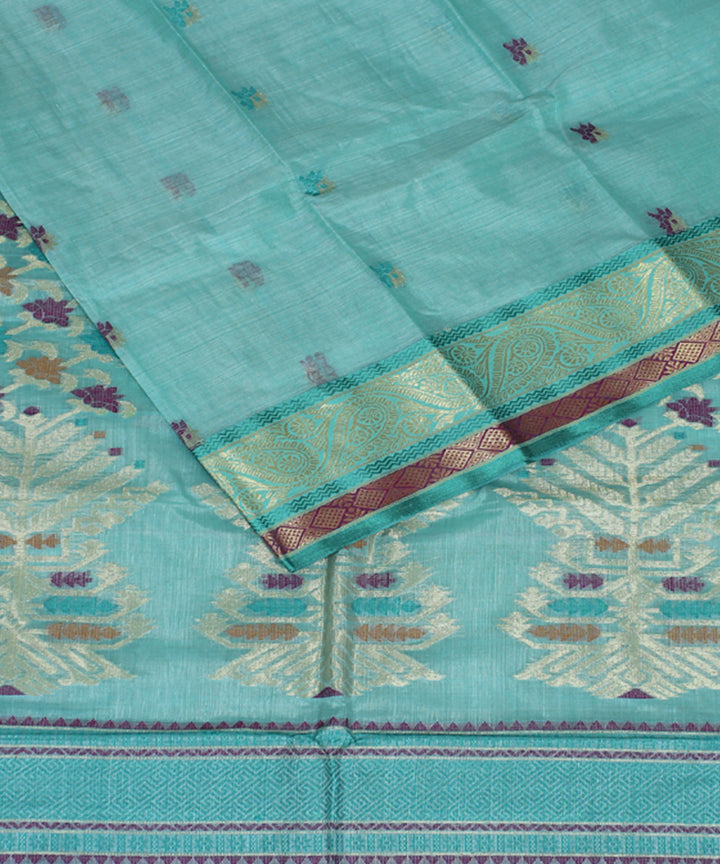Powder blue tussar cotton handloom bengal tangail saree