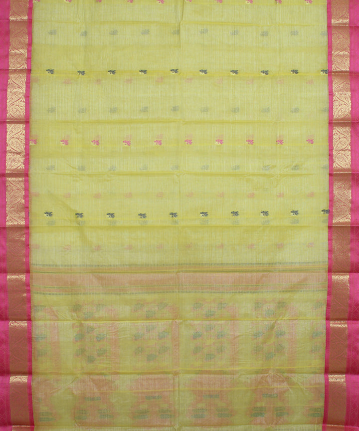 Light yellow pink tussar cotton handloom bengal tangail saree