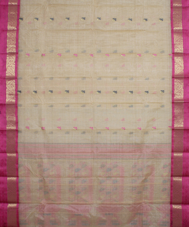 Beige pink tussar cotton handloom bengal tangail saree