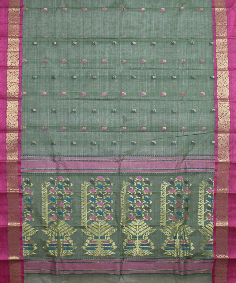 Green pink tussar cotton handloom bengal tangail saree