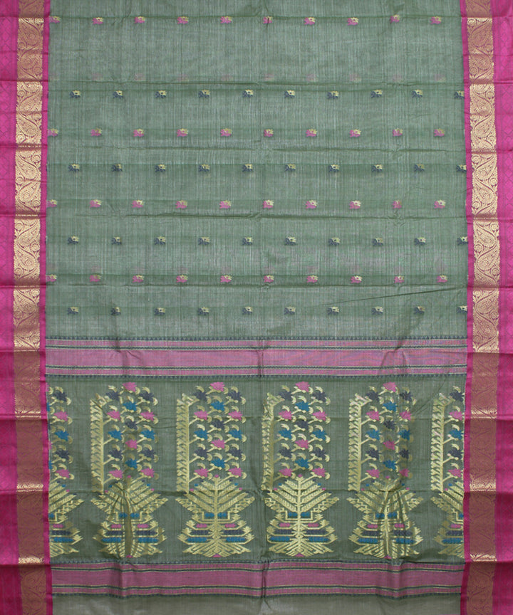 Green pink tussar cotton handloom bengal tangail saree