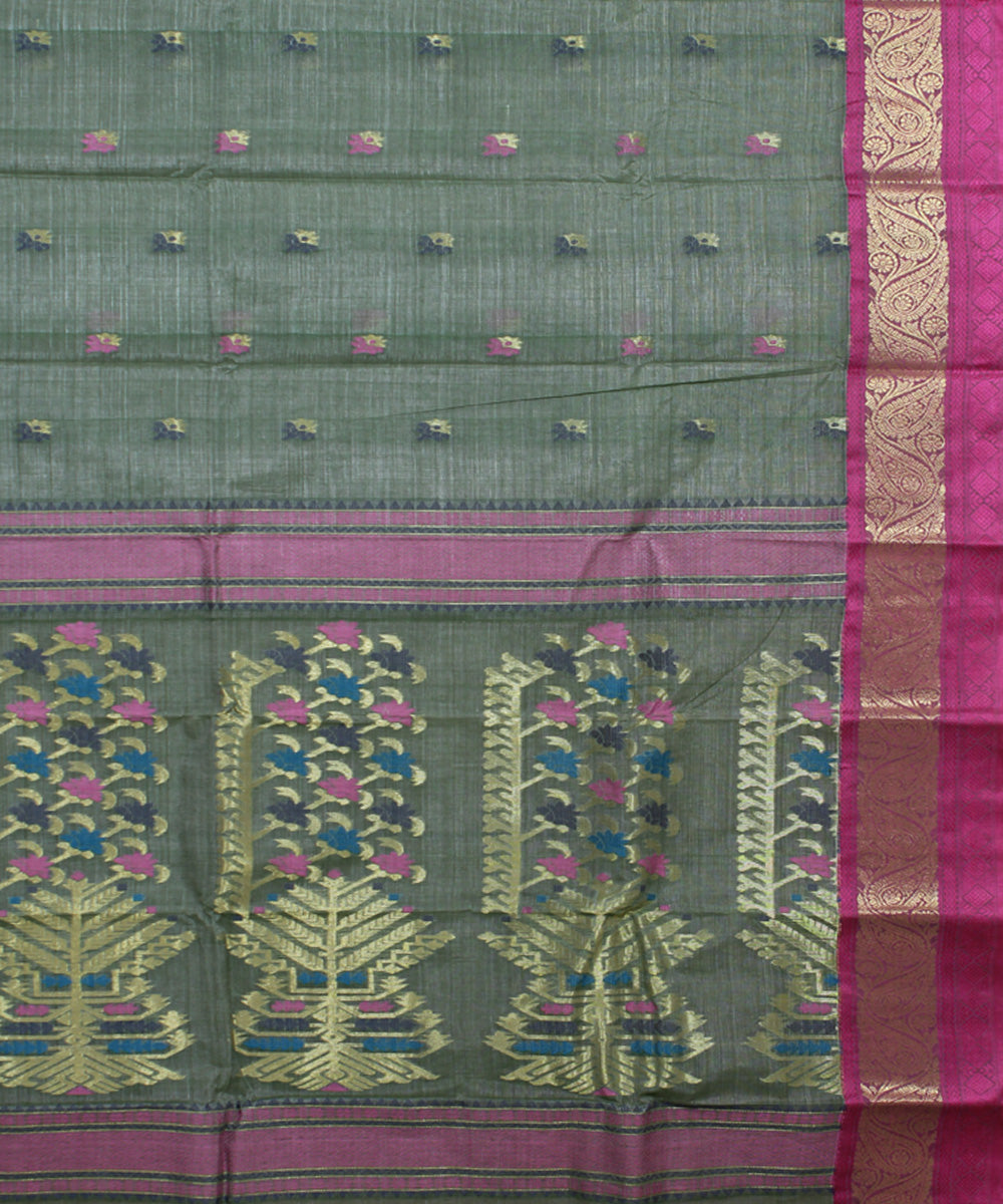 Green pink tussar cotton handloom bengal tangail saree