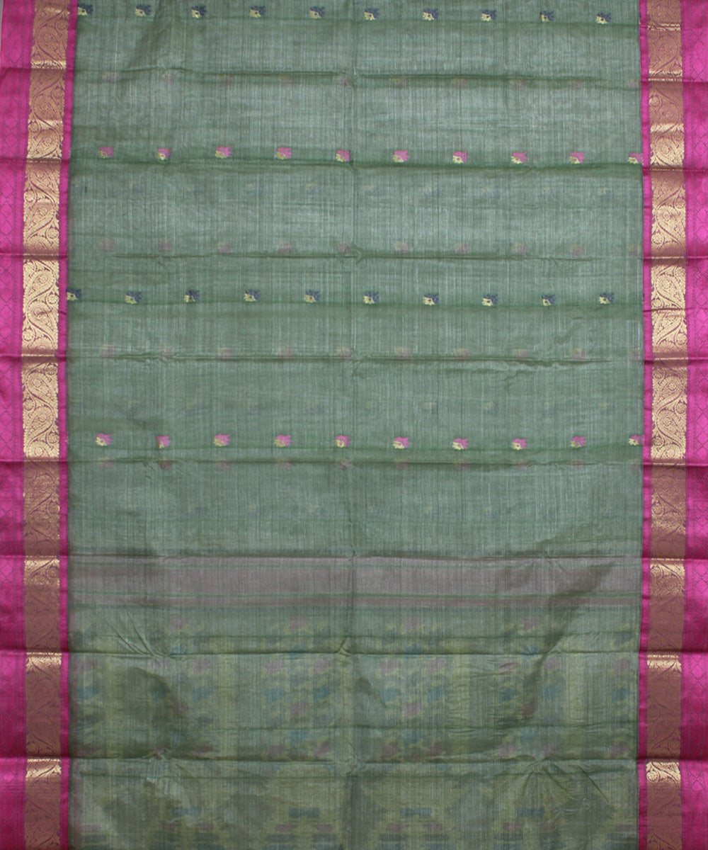 Green pink tussar cotton handloom bengal tangail saree