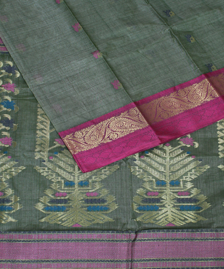 Green pink tussar cotton handloom bengal tangail saree