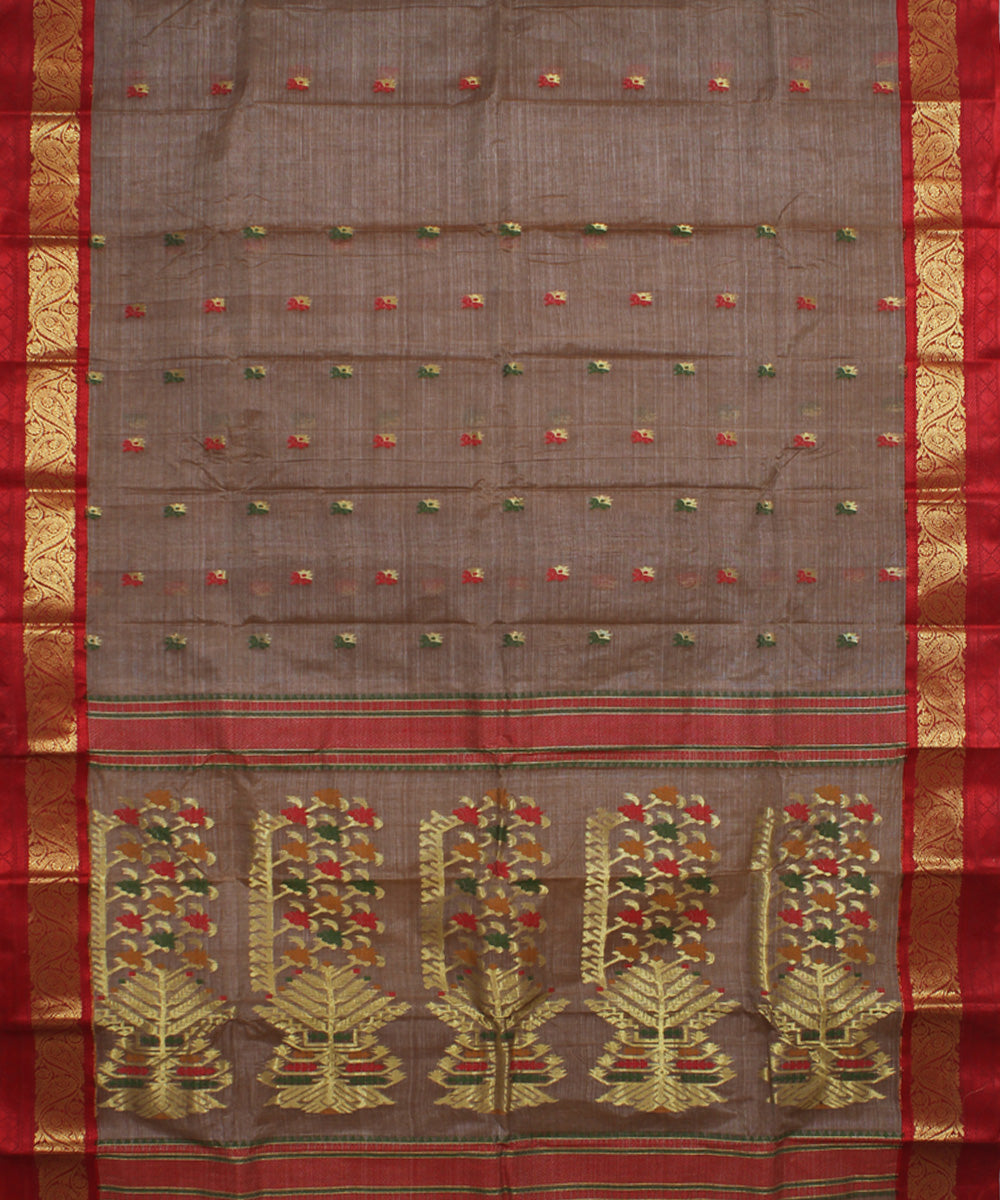 Brown red tussar cotton handloom bengal tangail saree