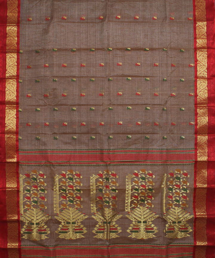 Brown red tussar cotton handloom bengal tangail saree