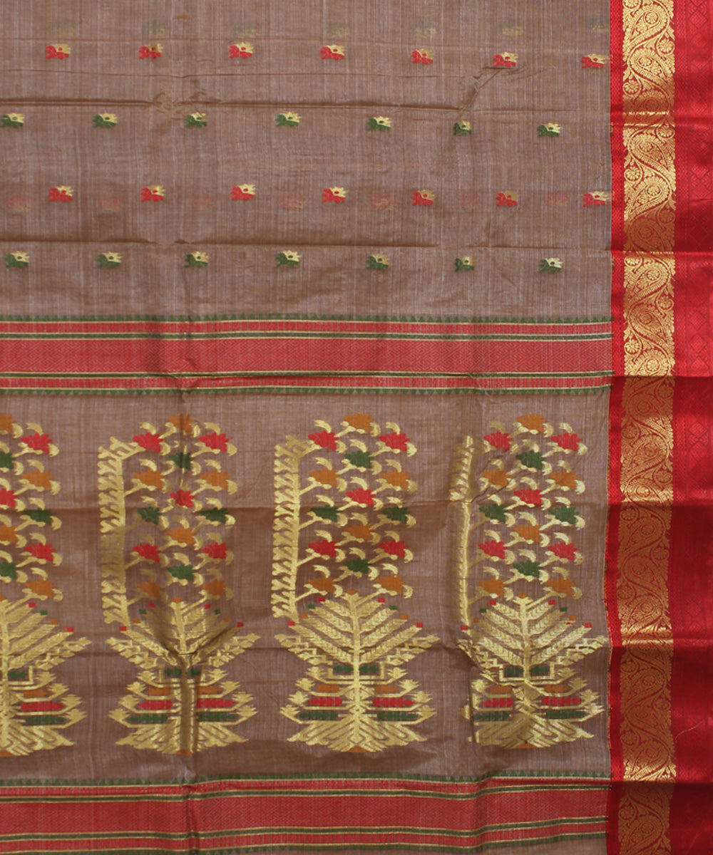 Brown red tussar cotton handloom bengal tangail saree