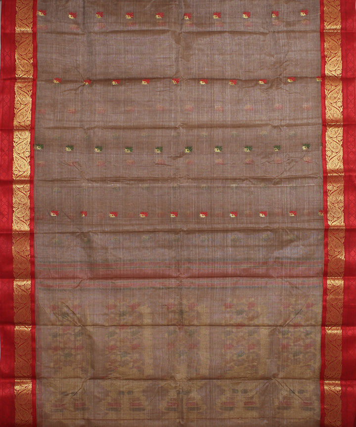 Brown red tussar cotton handloom bengal tangail saree