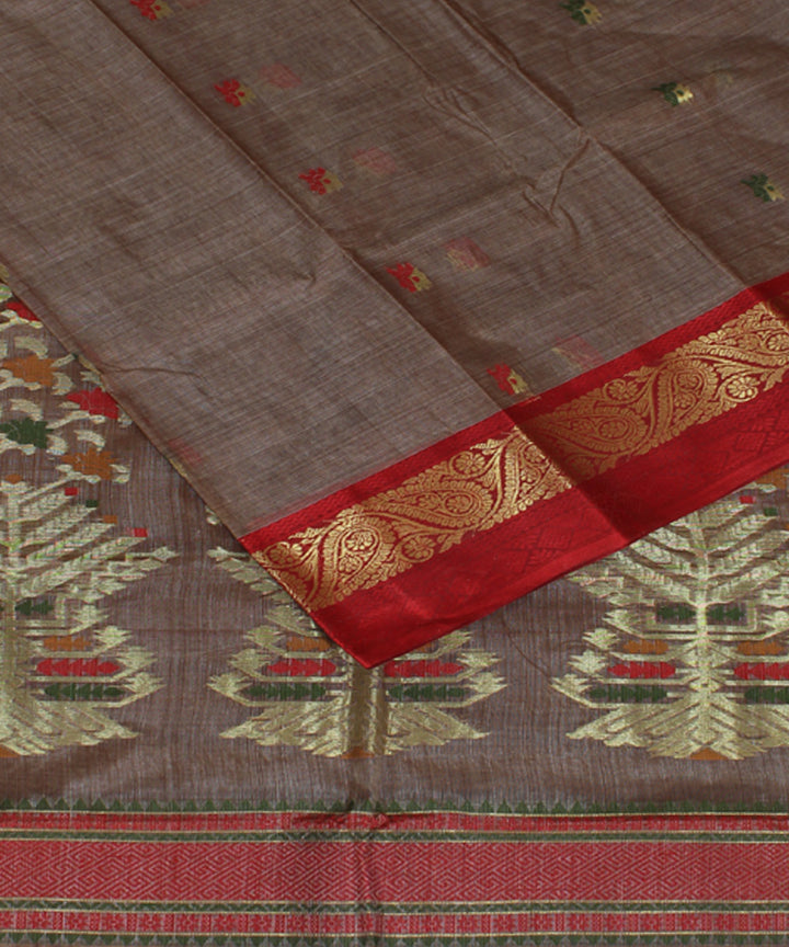 Brown red tussar cotton handloom bengal tangail saree