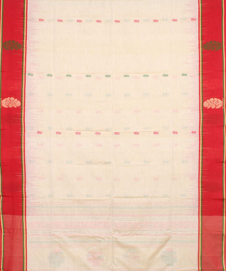 Offwhite red mercerised cotton handloom bengal saree