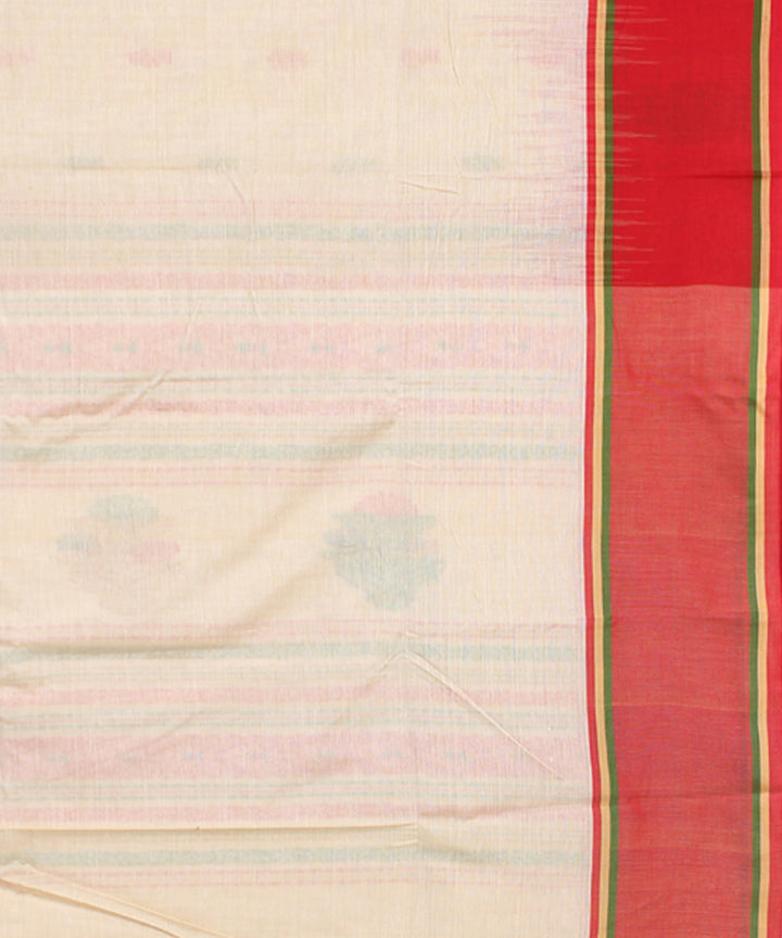 Offwhite red mercerised cotton handloom bengal saree