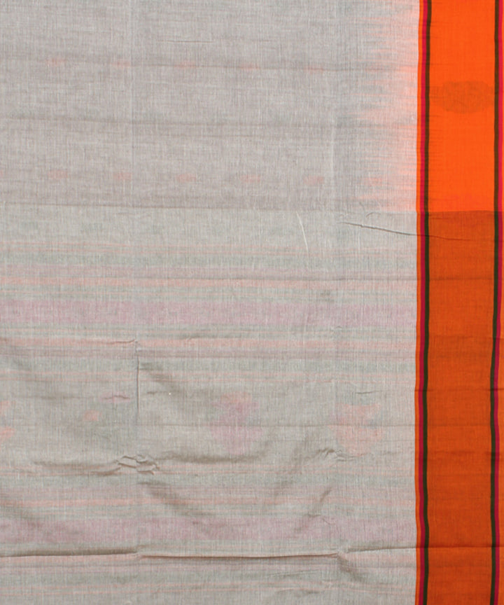 Grey orange mercerised cotton handloom bengal saree